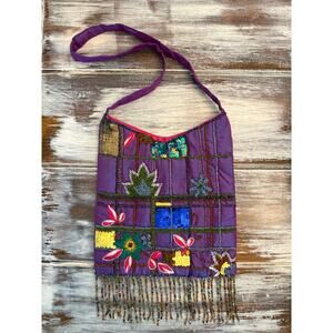 Milson & Louis Purple Boho Style Shoulder Bag Made of 100% Silk